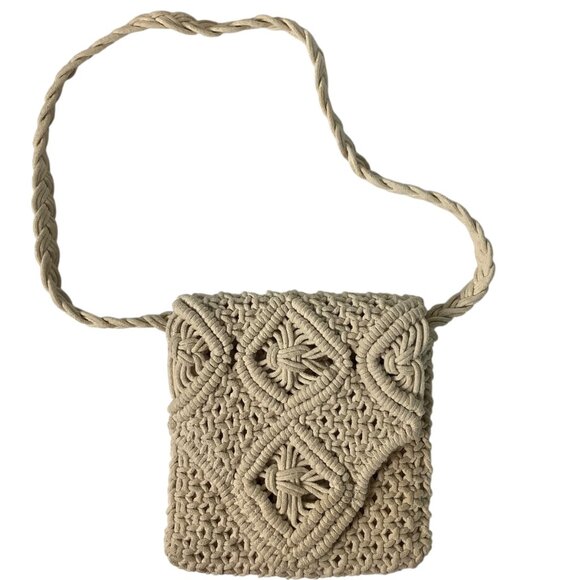 Tommy Bahama Boho Beige Macrame Crossbody Bag Braided Strap Magnetic Close - Picture 1 of 6